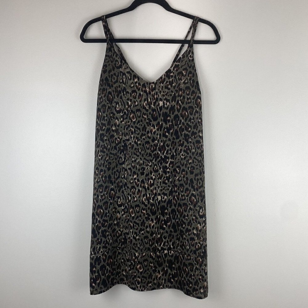 Peyton Jensen Women's Leopard Print Mini Dress Size S Green Animal Print Shift